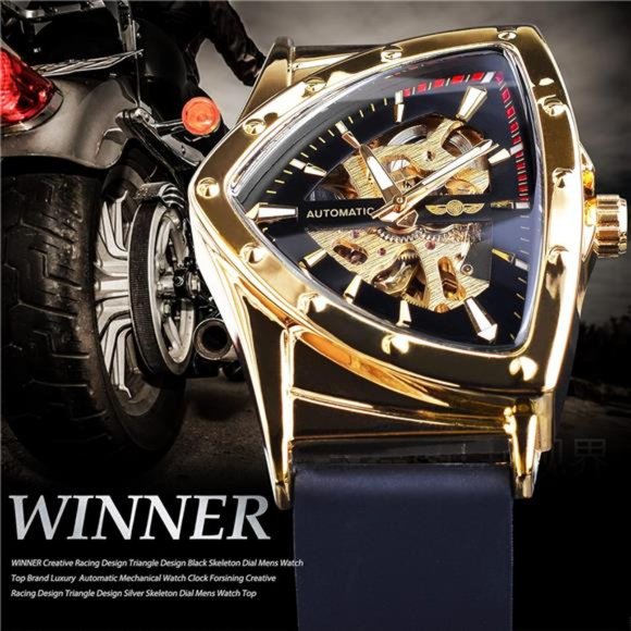 Skeleton Watches for Men, Automatic Mechanical Watch with Triangle Dial,Luminous - Picture 3 of 6